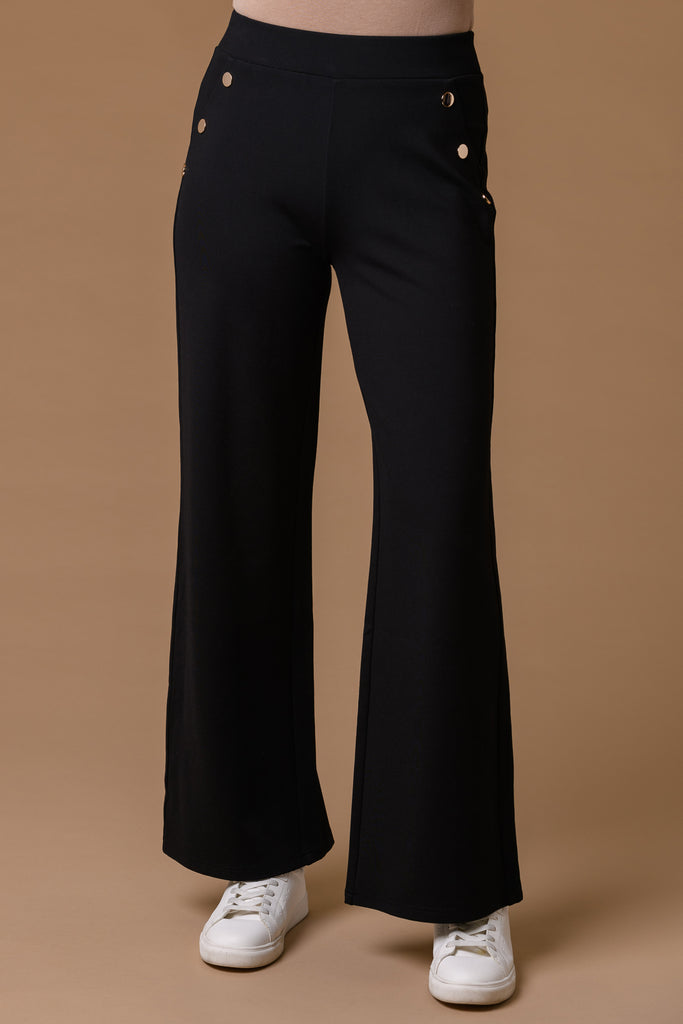 Wide Leg Ponte Trousers - Black-Bottoms-Paco