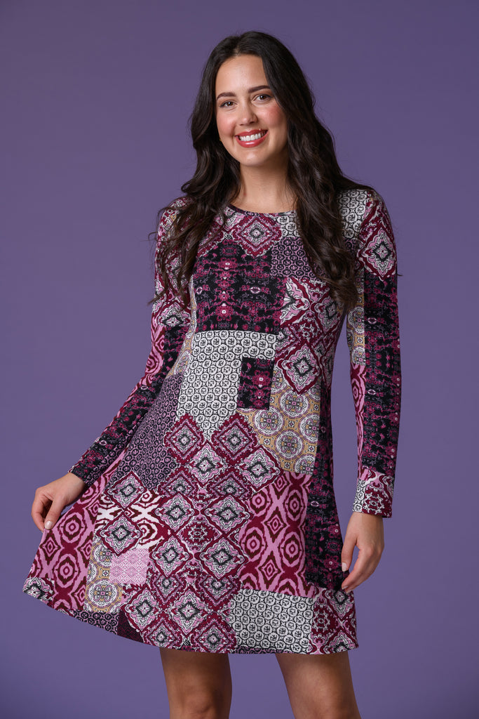 Wine Pattern Brush Dress D172681 WINE-Dresses-Paco
