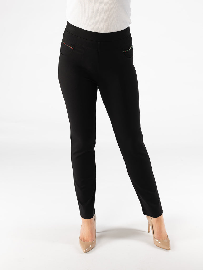 fancy trim detail trouser 292 Leg- BLACK-Trousers-Paco