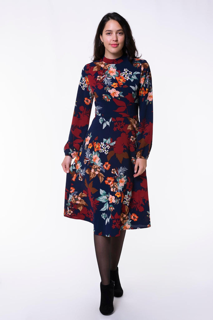 Autumn Midi Print Dress-Dresses-Paco