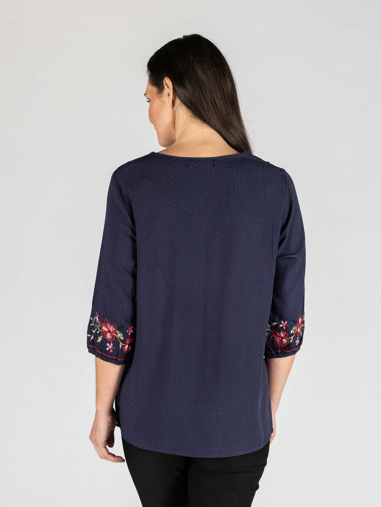 Embroidered Navy Tunic-Tops-Paco