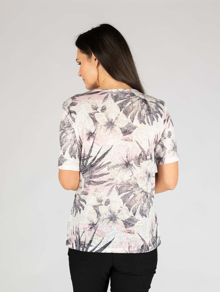 Round Neck Floral Print T Shirt-T Shirts-Paco